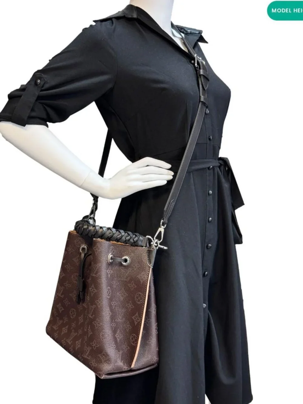 Louis Vuitton  Braided Handle Muria Mahina Leather Shoulder Hobo Bag Brown